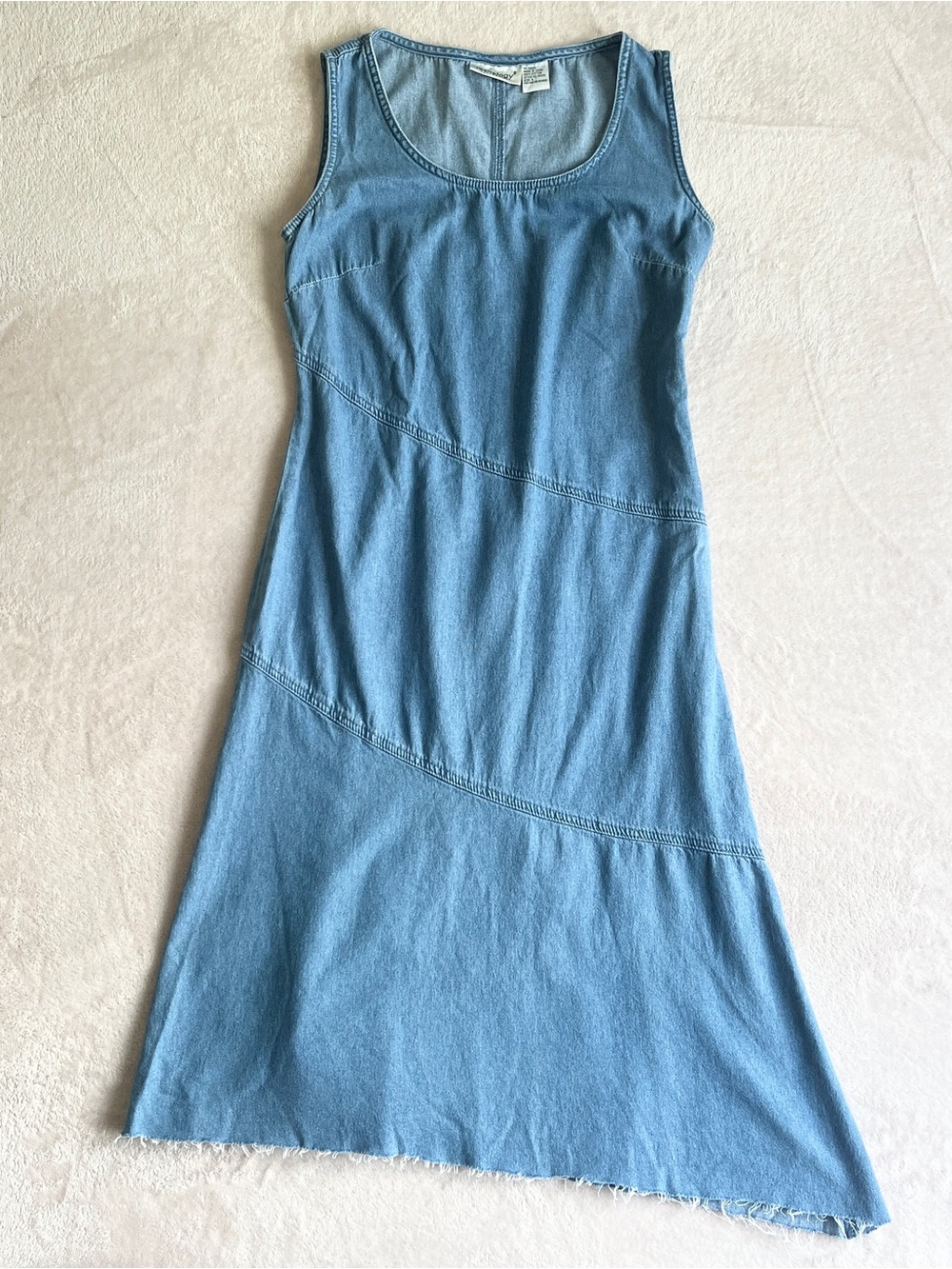 Vintage 90s Grunge Denim Midi Dress w/ Asymmetrical Hem
